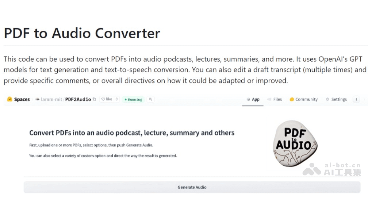 PDF2Audio – 將PDF文檔轉換成音頻博客的開源工具 | 最好用的AI工具